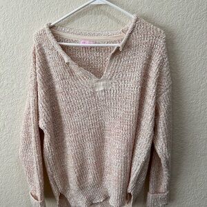 Pink Lily Textured V-Neck Sweater in Light Pink